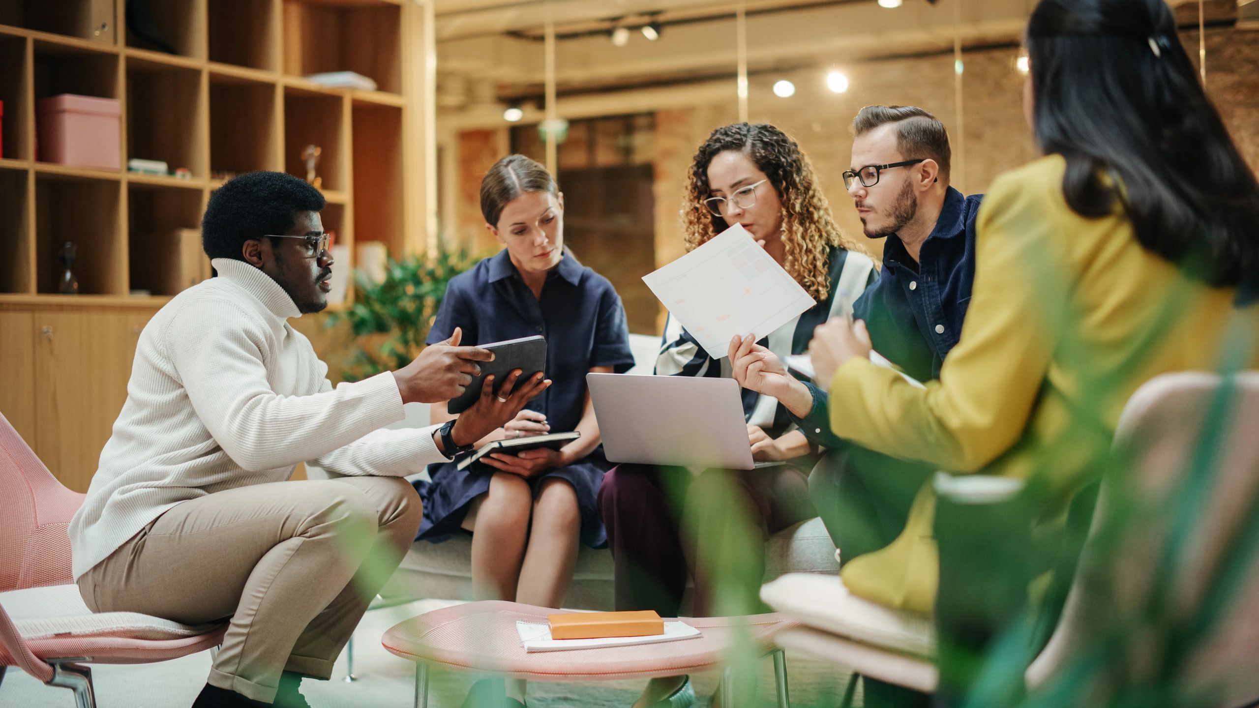 Creative marketing team collaborating in an office